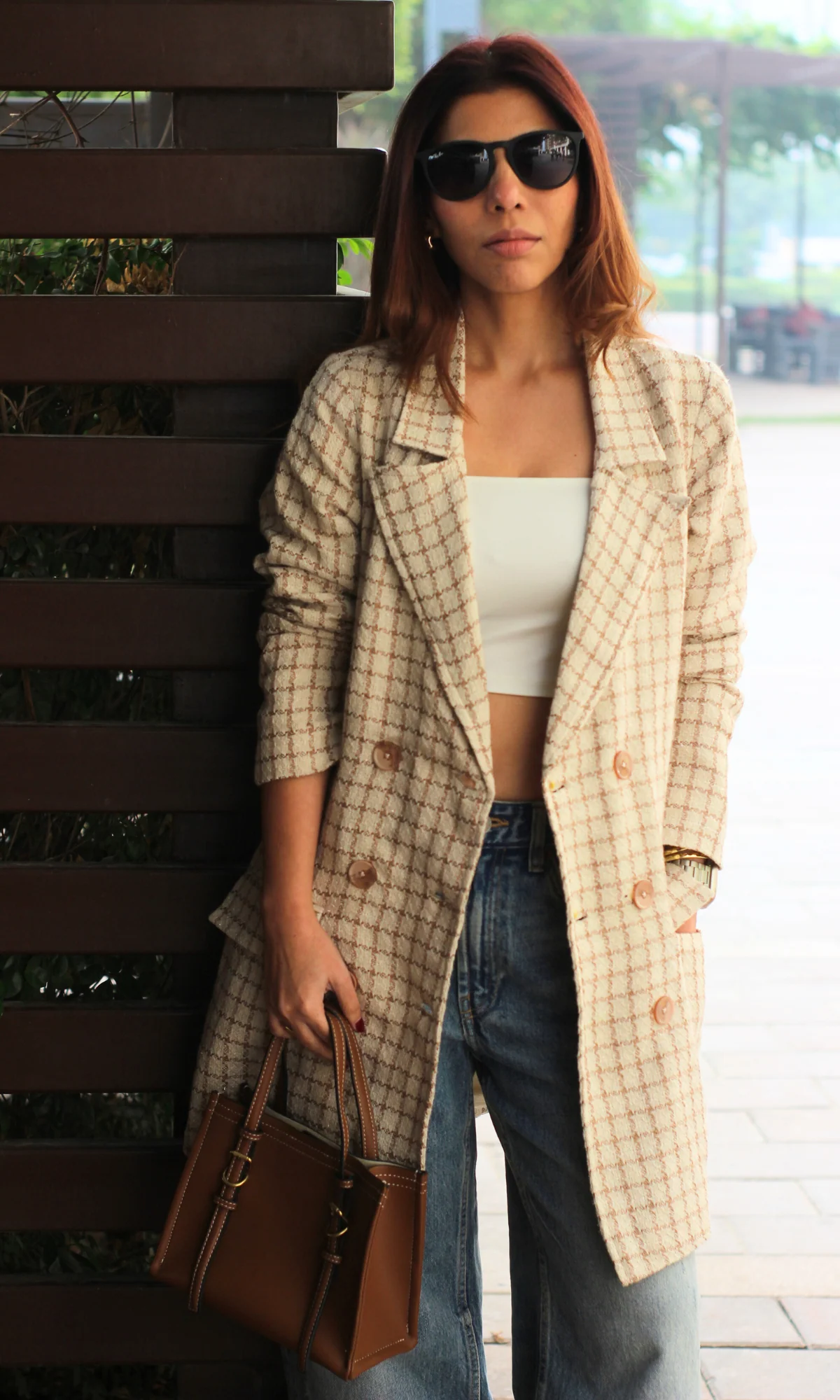 Beige Checked Tweed Blazer - Image 6