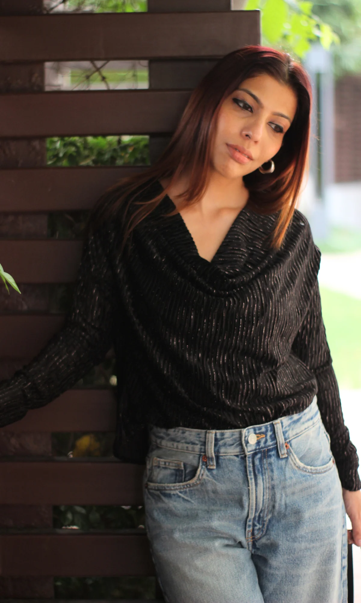 Black Pleated Full Sleeve Cowl Neck Top - Image 6