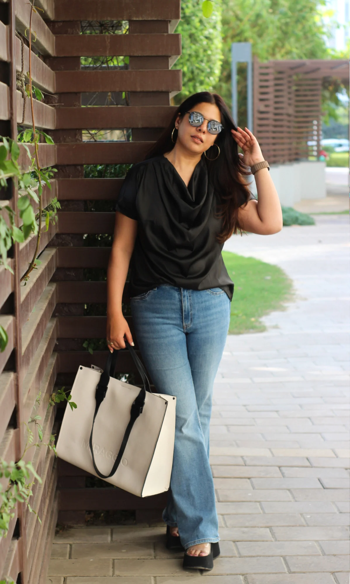 Black Satin Cowl Neck Top - Image 3