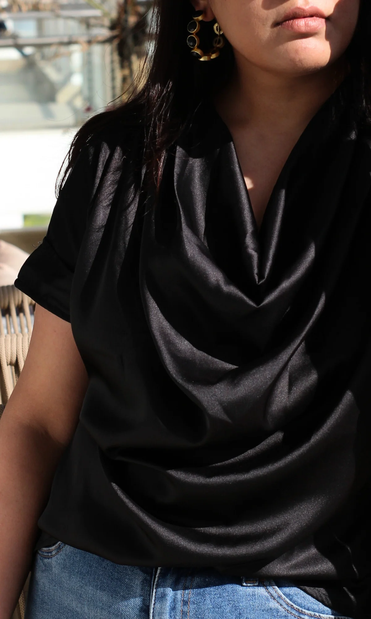 Black Satin Cowl Neck Top - Image 4