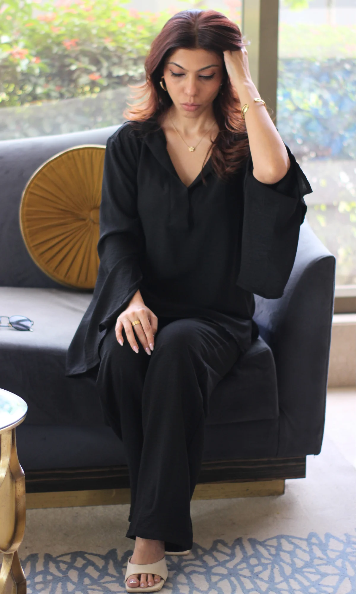 Black Slit Sleeves Top and Pants Co-ord - Image 3