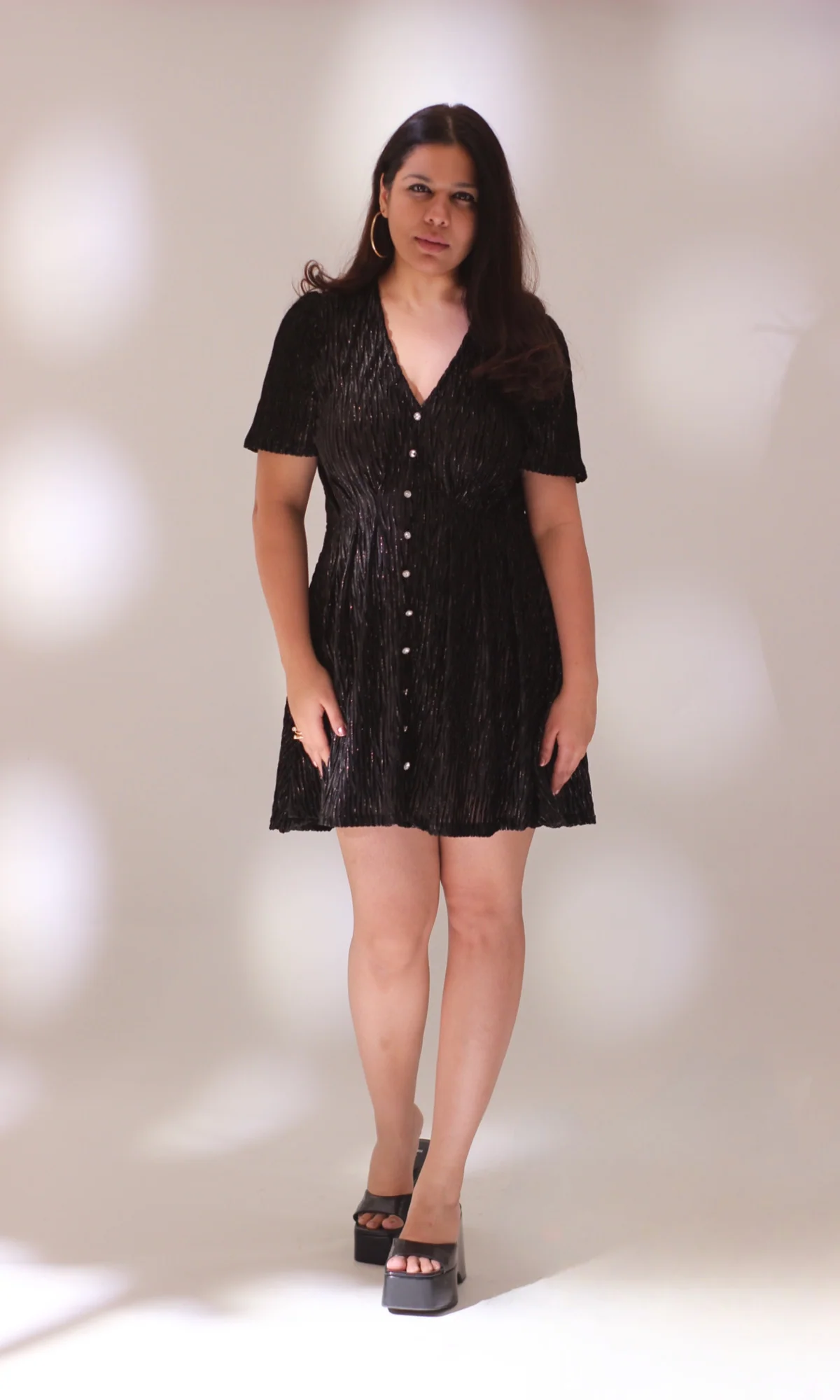 Black Rhinestone Buttoned Dress - Image 6