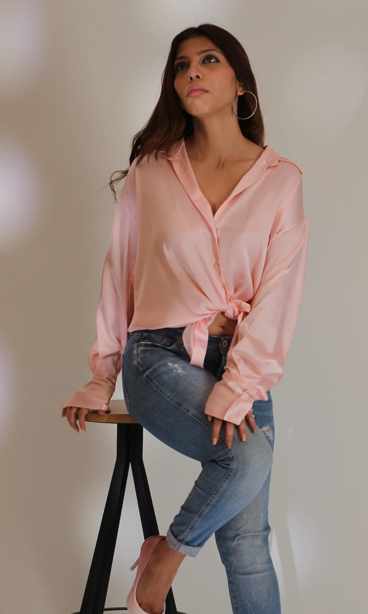 Blush Satin Sleeved Shirt - Image 3