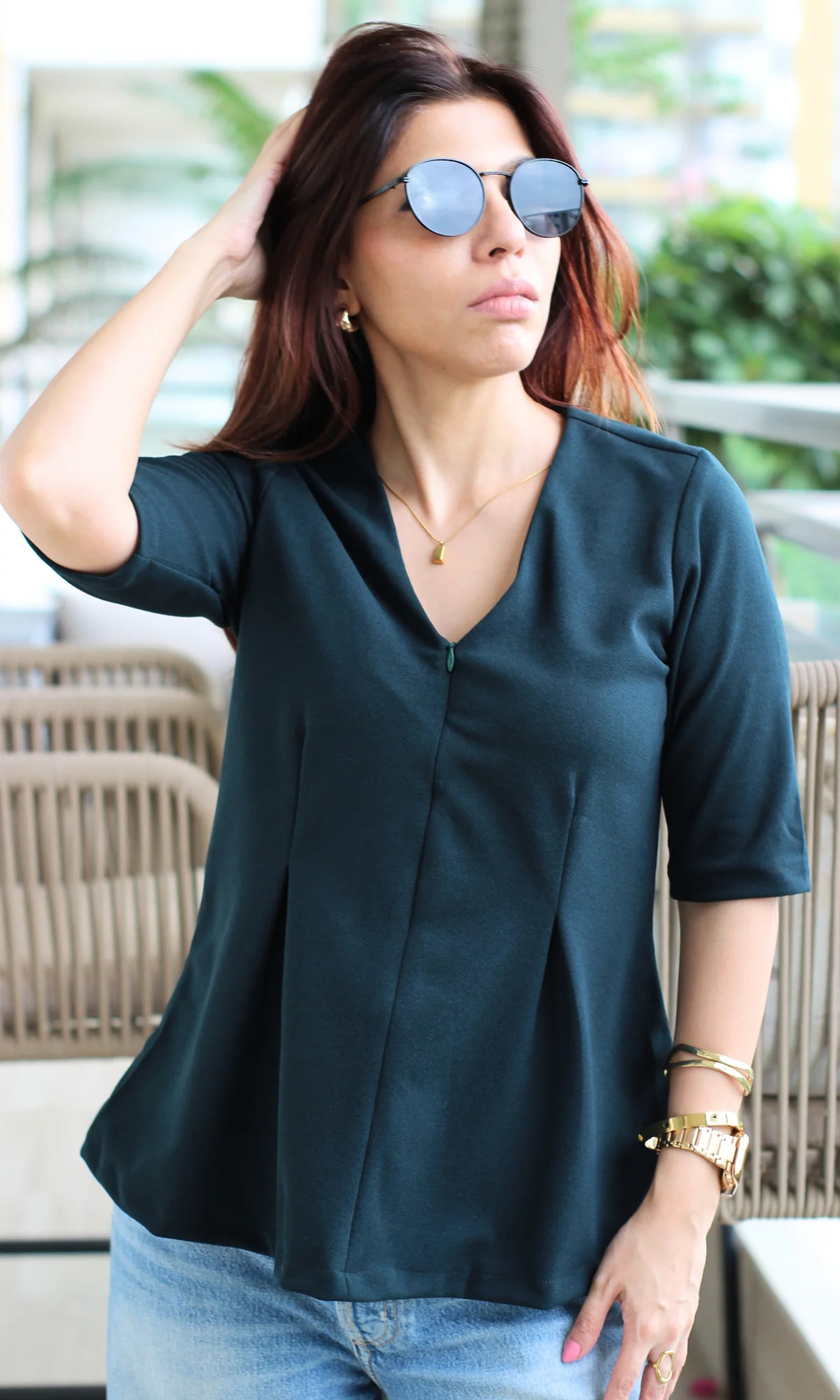 Dark Pine Sleek-Pleat Detail Top - Image 5