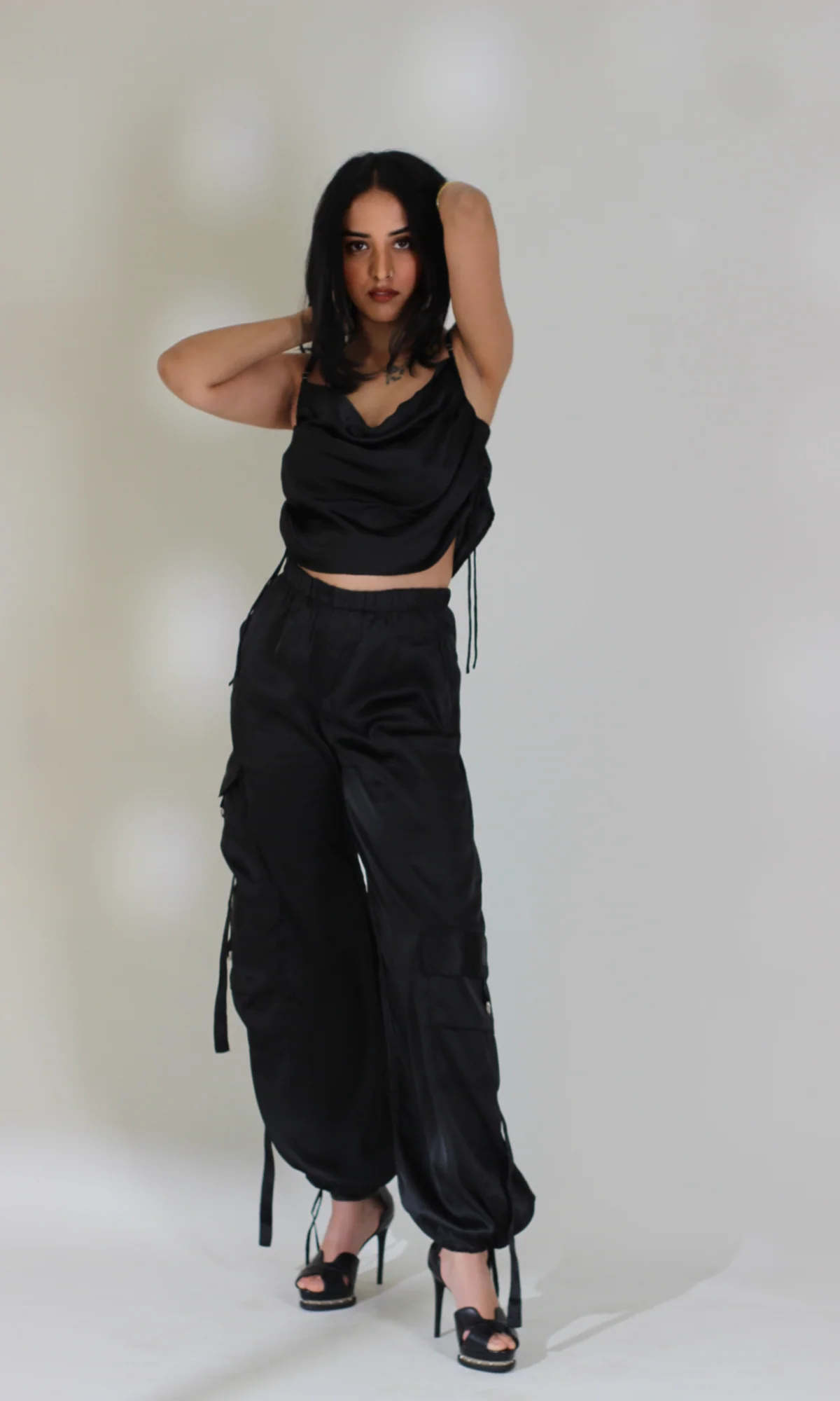 Deep Black Drawstring Top and Parachute Pants - Image 5