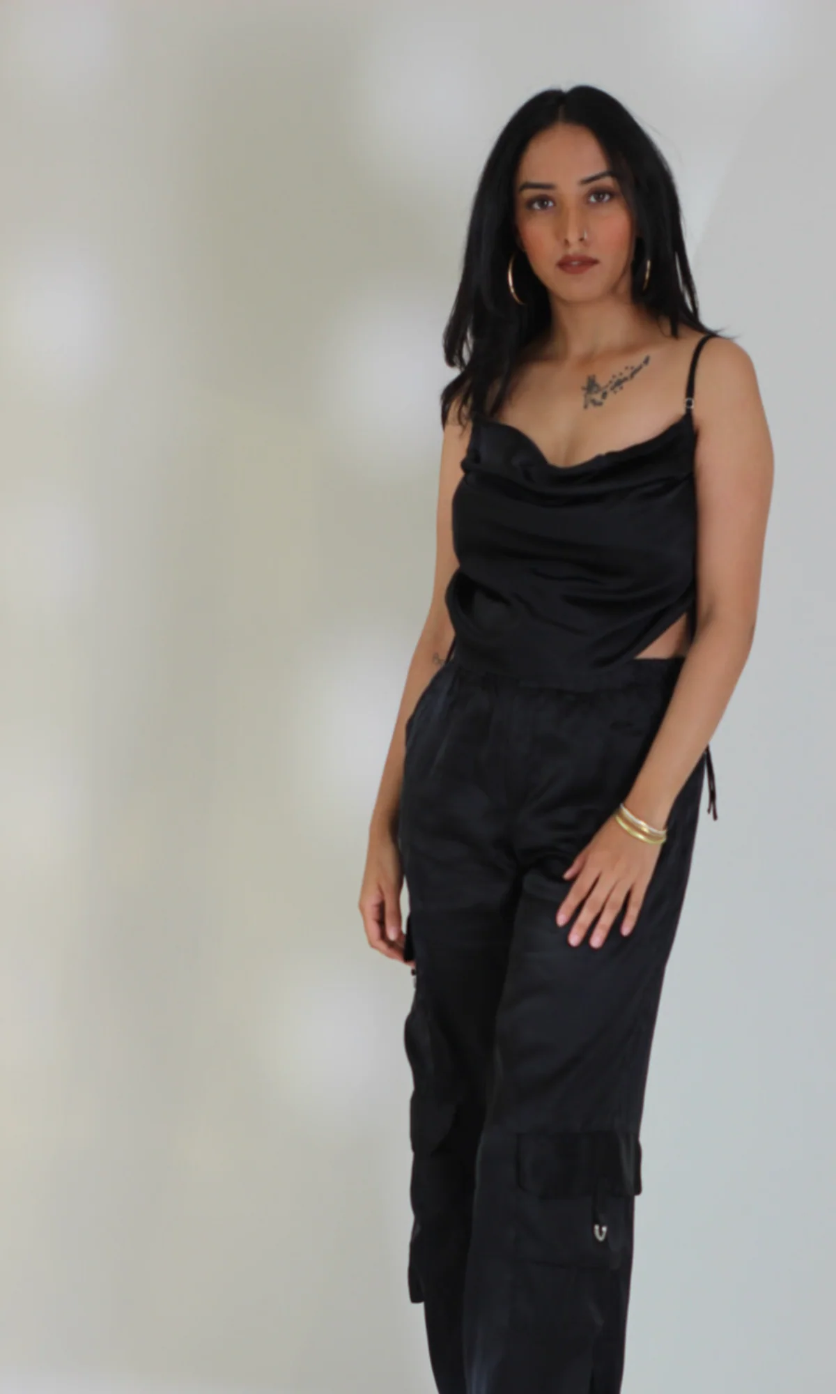 Deep Black Drawstring Top and Parachute Pants - Image 6