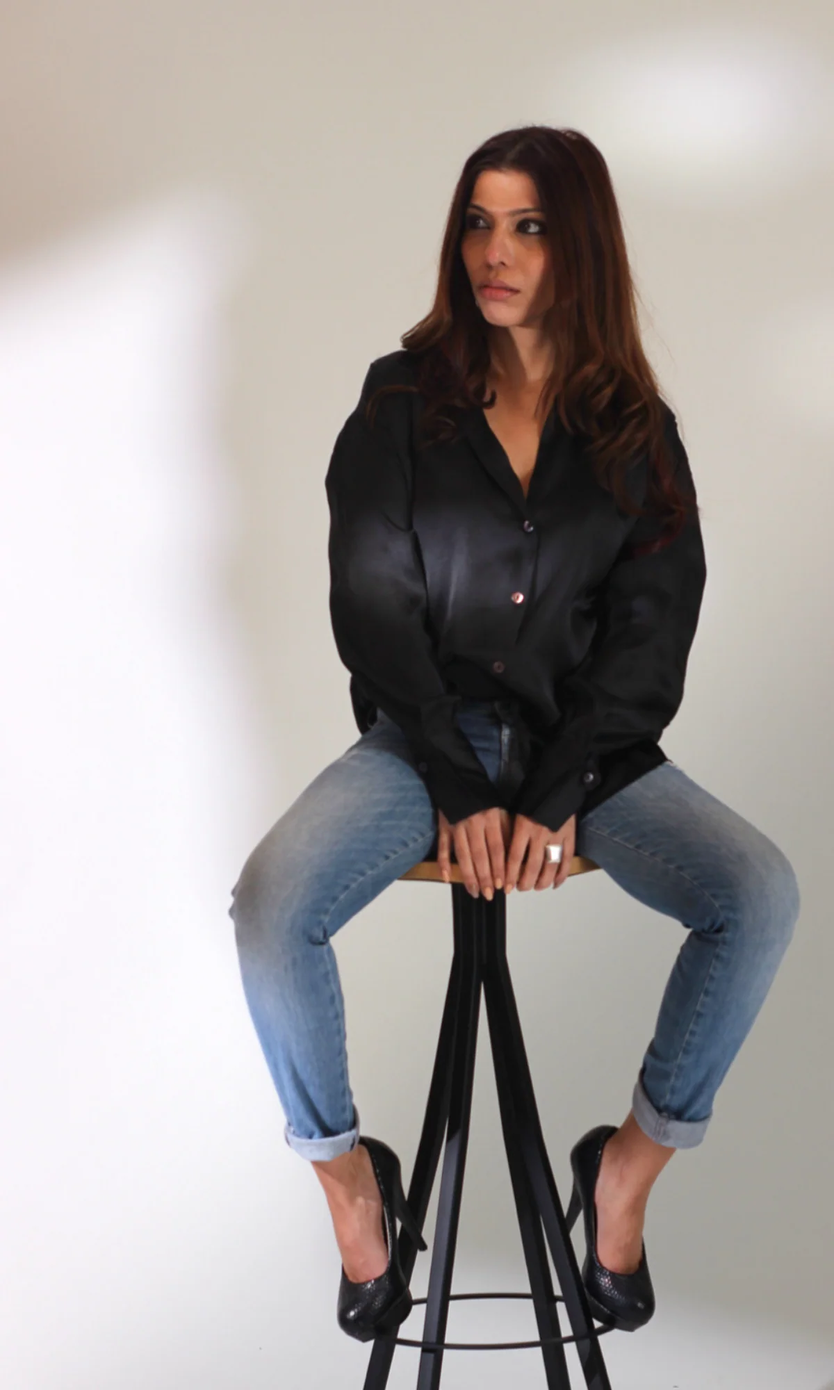 Deep Black Satin Sleeved Shirt - Image 4