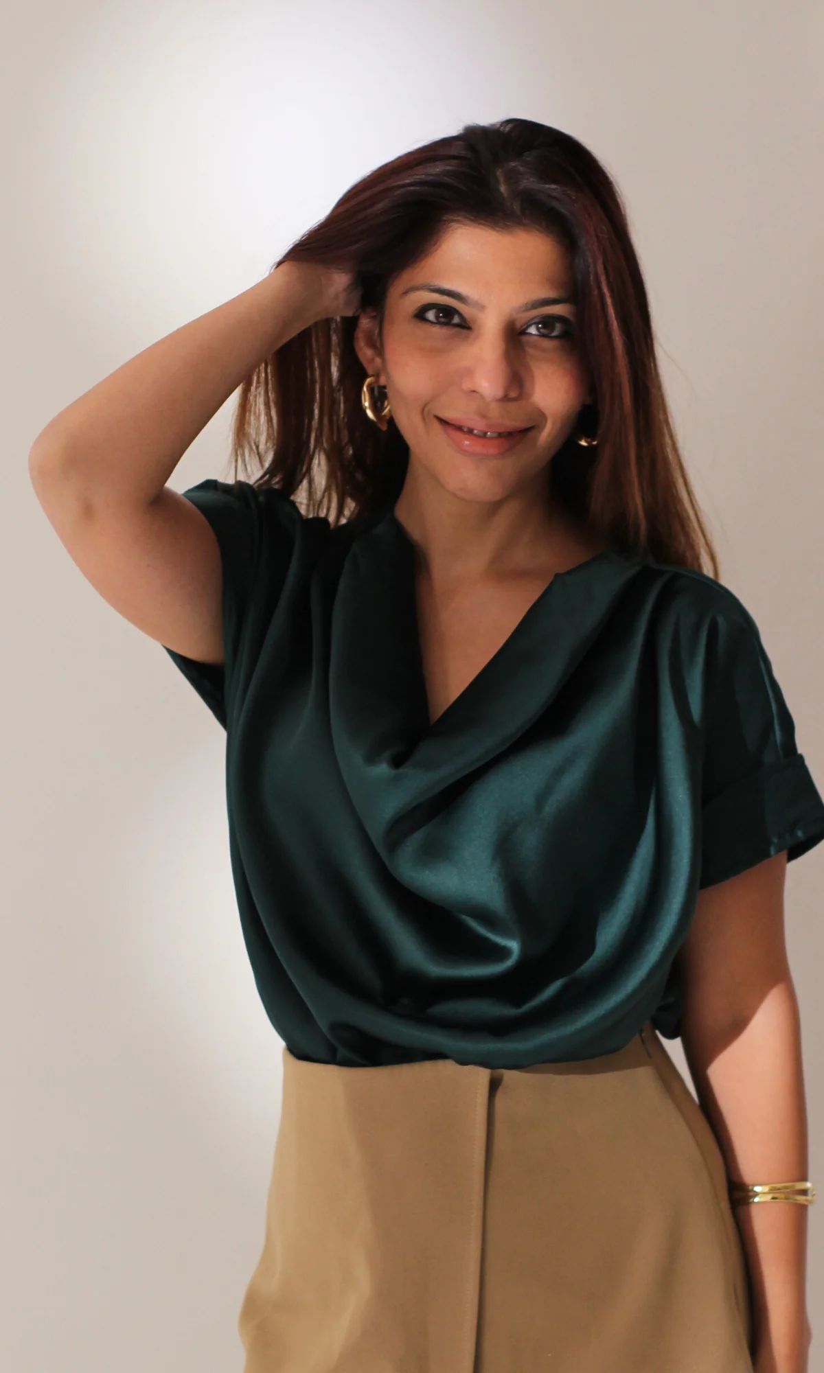 Deep Green Cowl Neck Top - Image 4