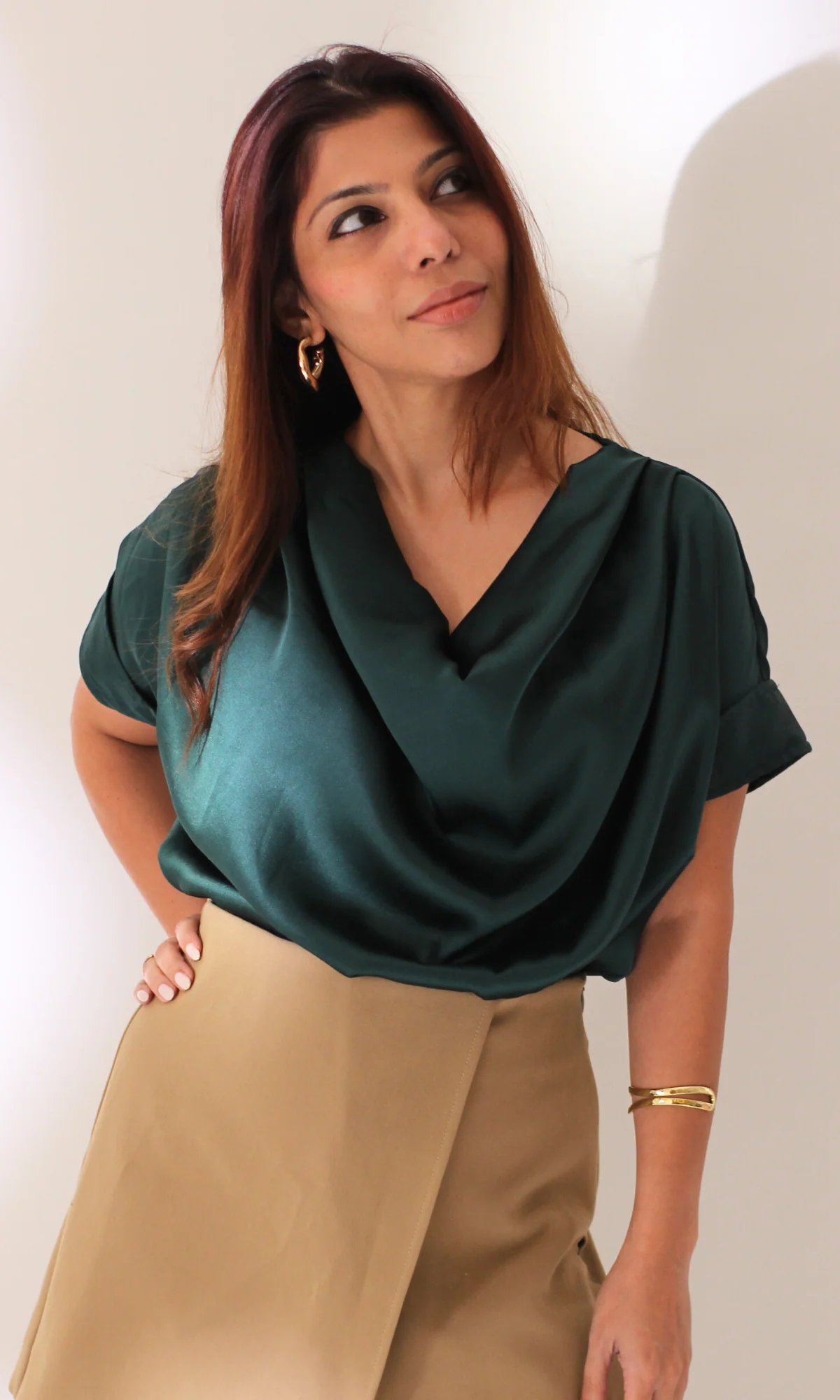 Deep Green Cowl Neck Top - Image 5