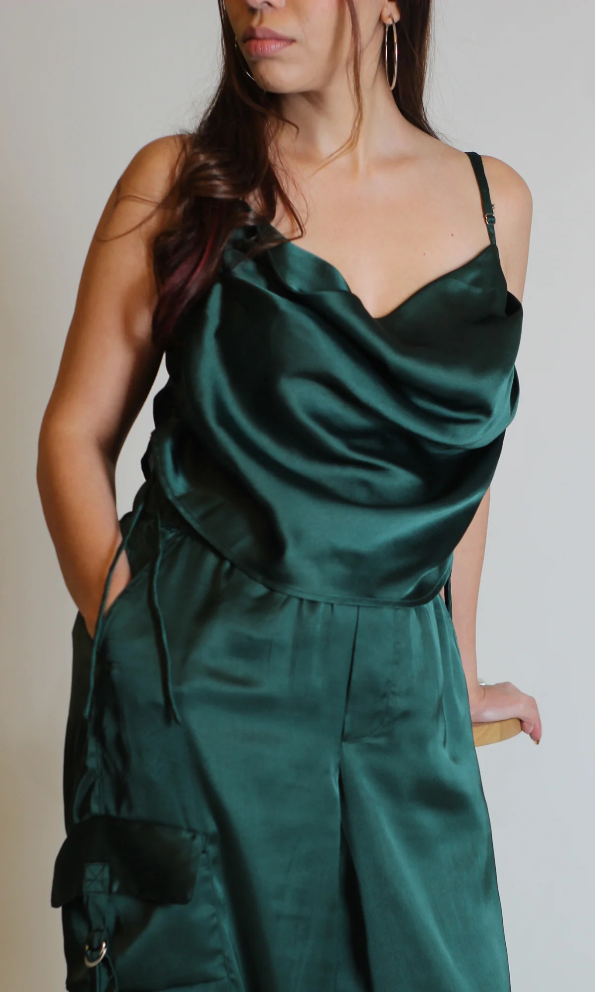 Deep Green Drawstring Top and Parachute Pants - Image 3