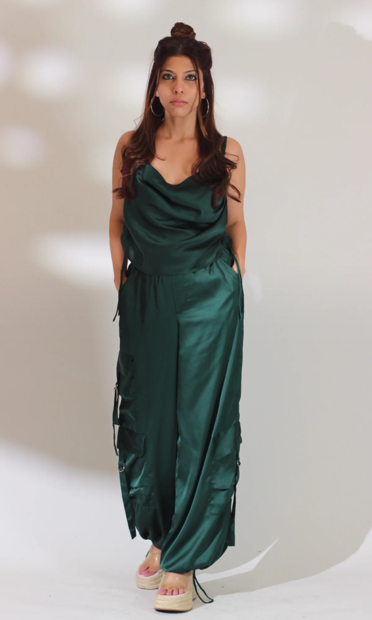 Deep Green Drawstring Top and Parachute Pants - Image 6