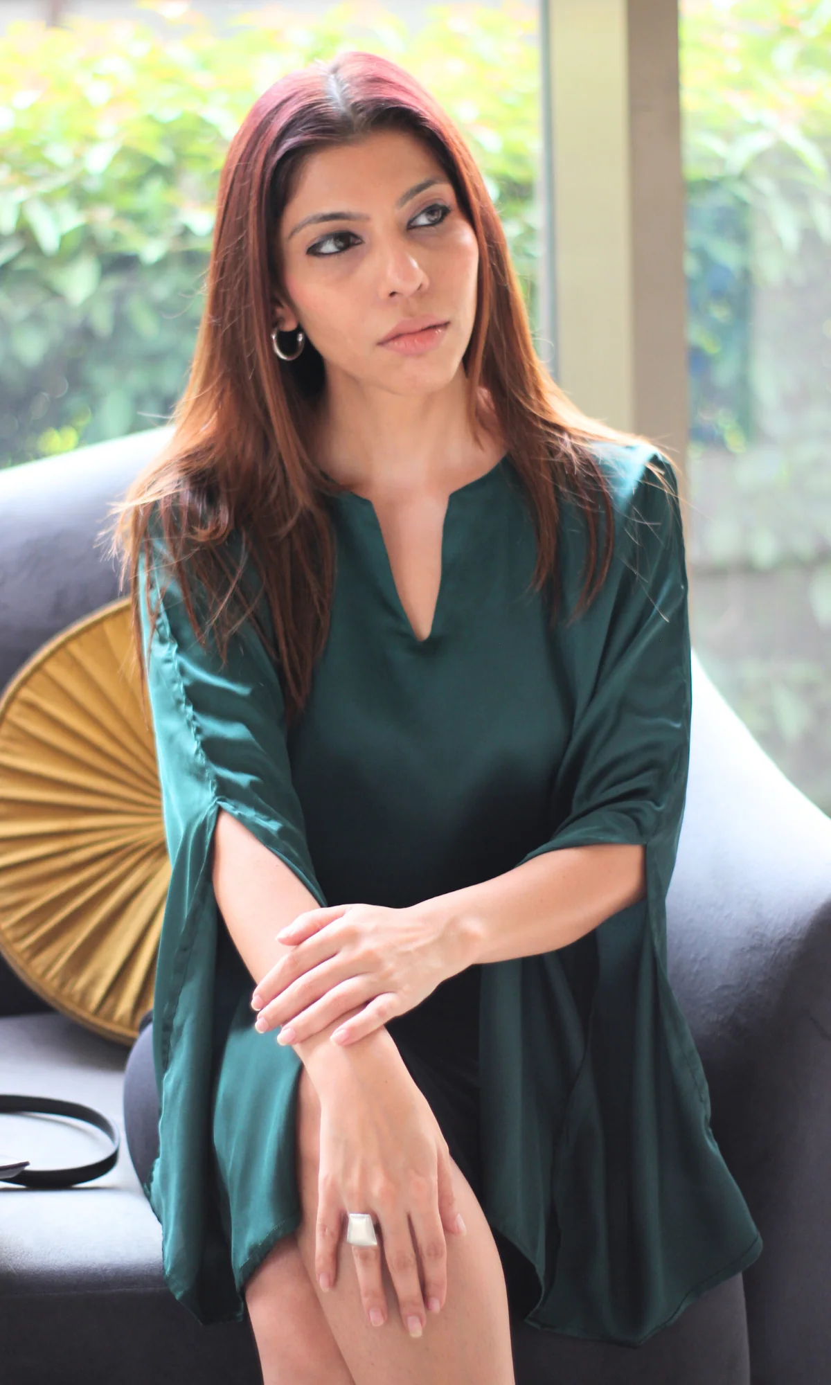 Emerald Slit Sleeve Satin Top - Image 3