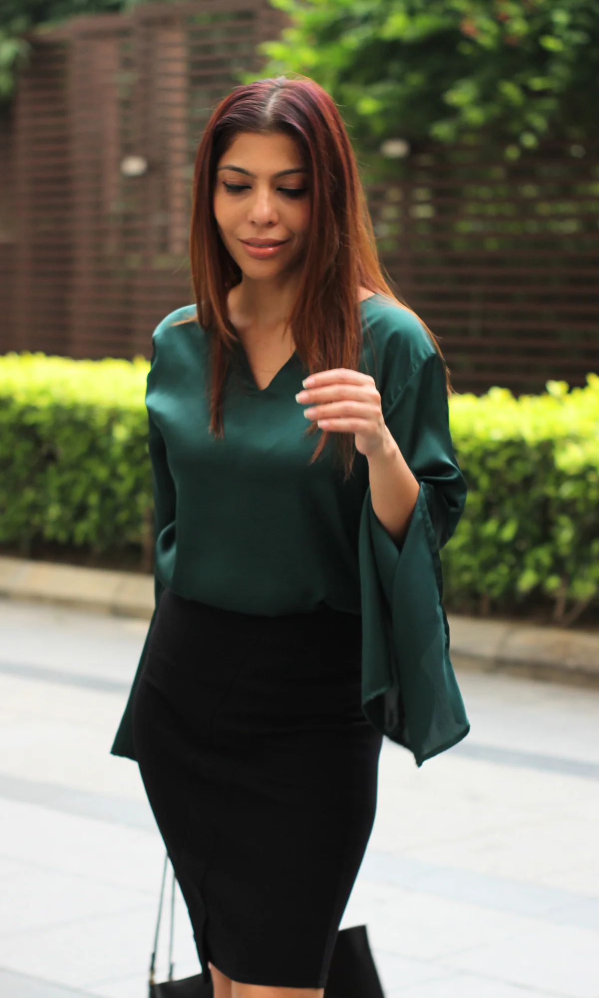 Emerald Slit Sleeve Satin Top - Image 4