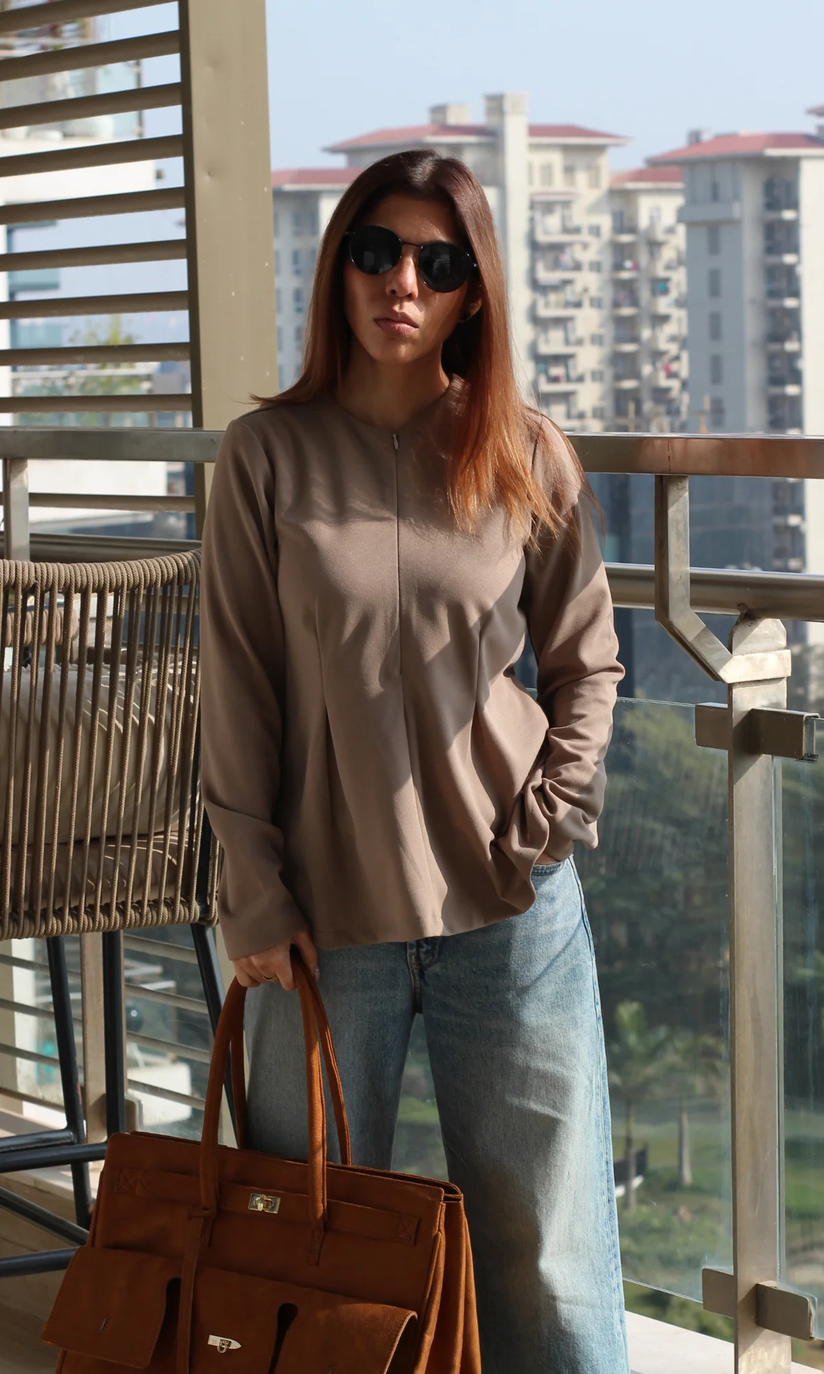 Greige Sleeved Sleek Top - Image 5