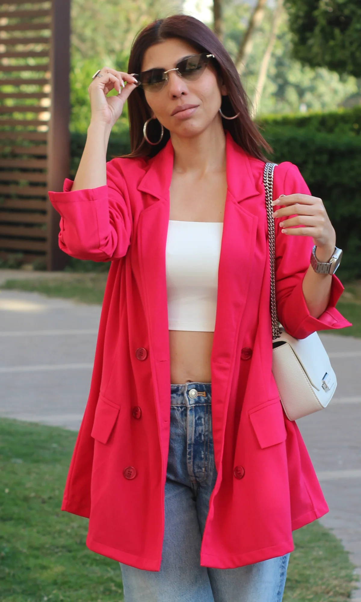 Hot Pink Double Breasted Blazer Jacket - Image 3