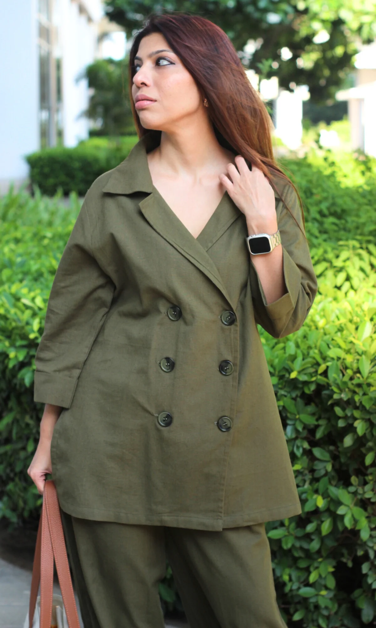 Olive Green Blazer Top with Slit Pants Co-ord - Image 3