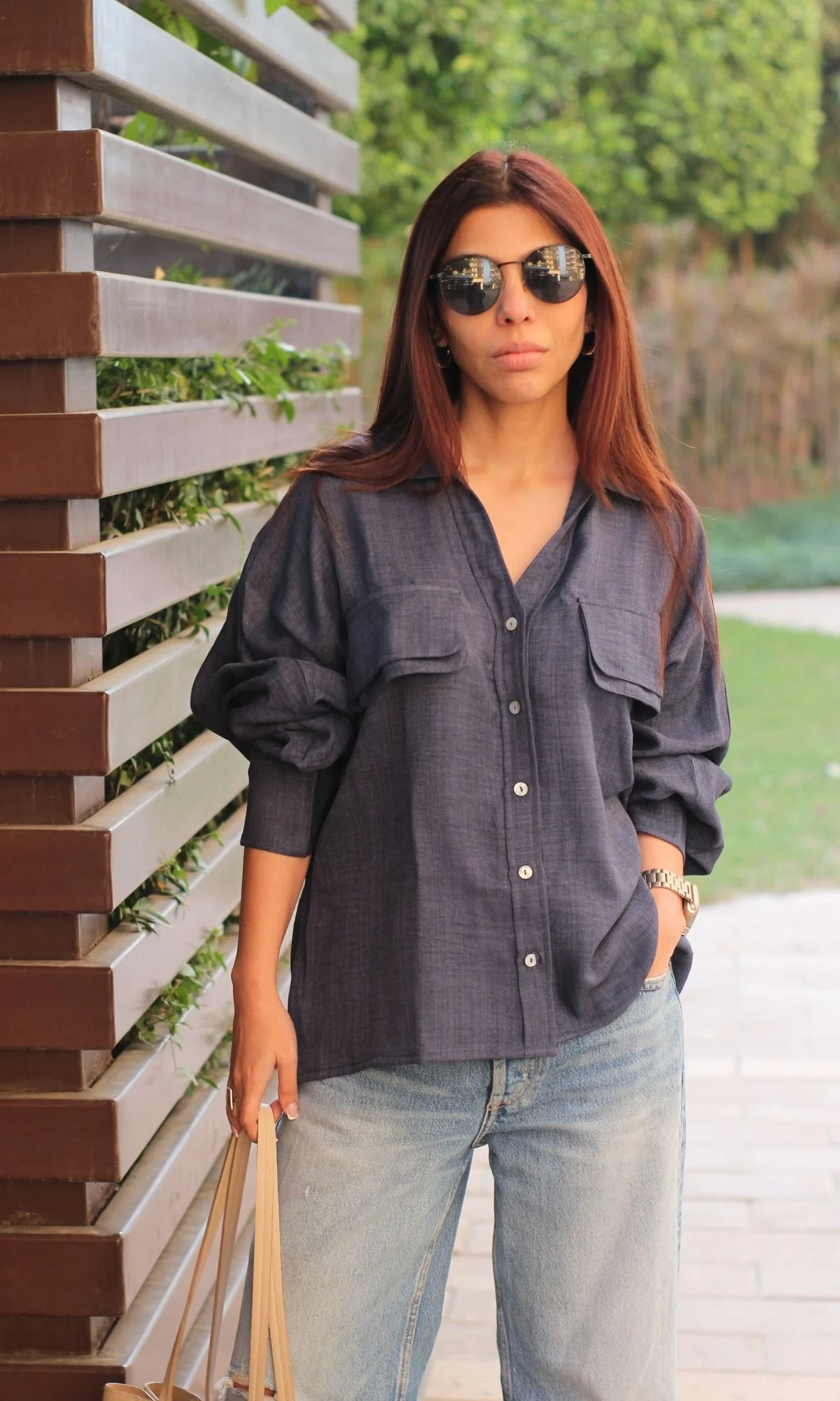 Pigeon Blue Double Pocket Detail Shirt - Image 3