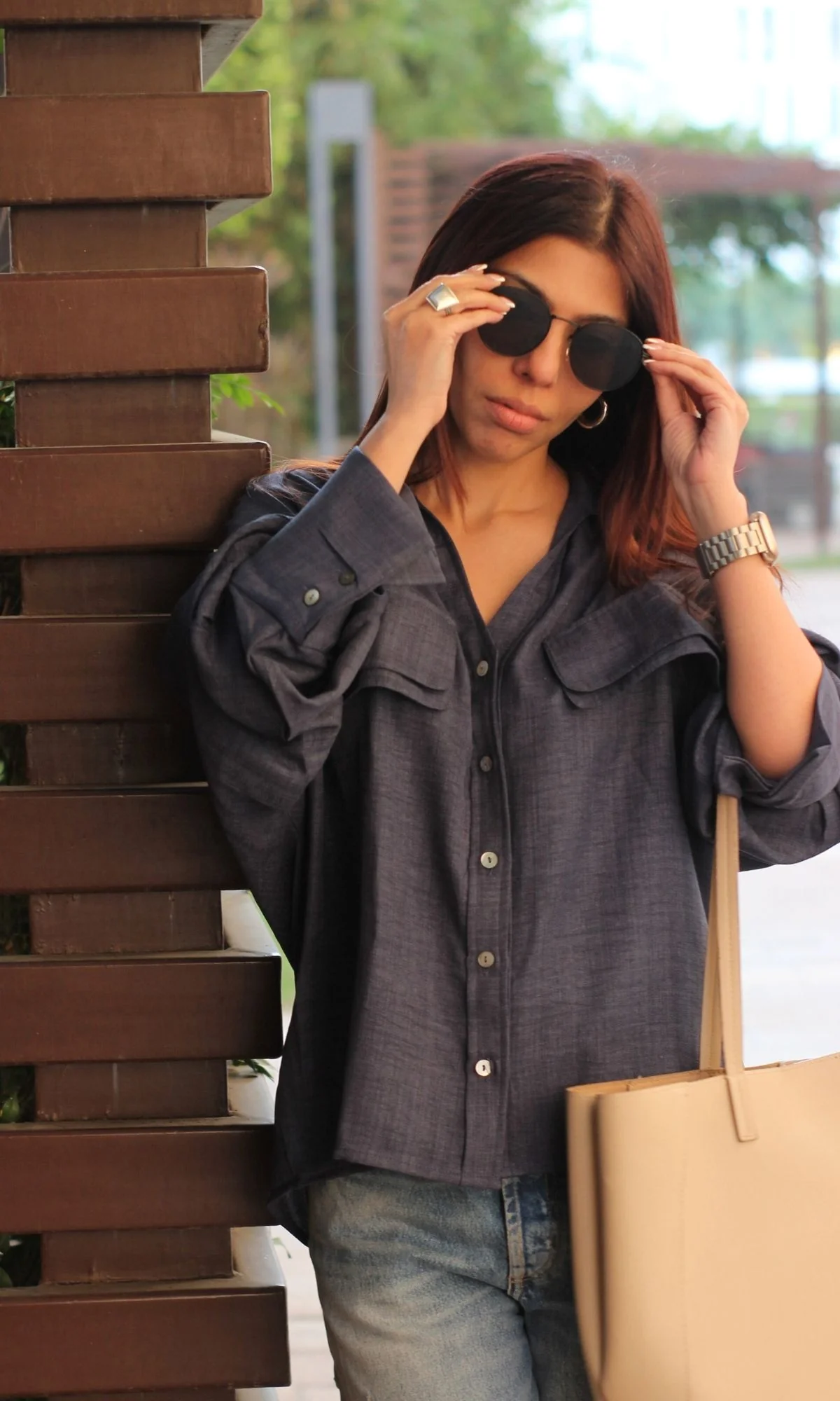 Pigeon Blue Double Pocket Detail Shirt - Image 4