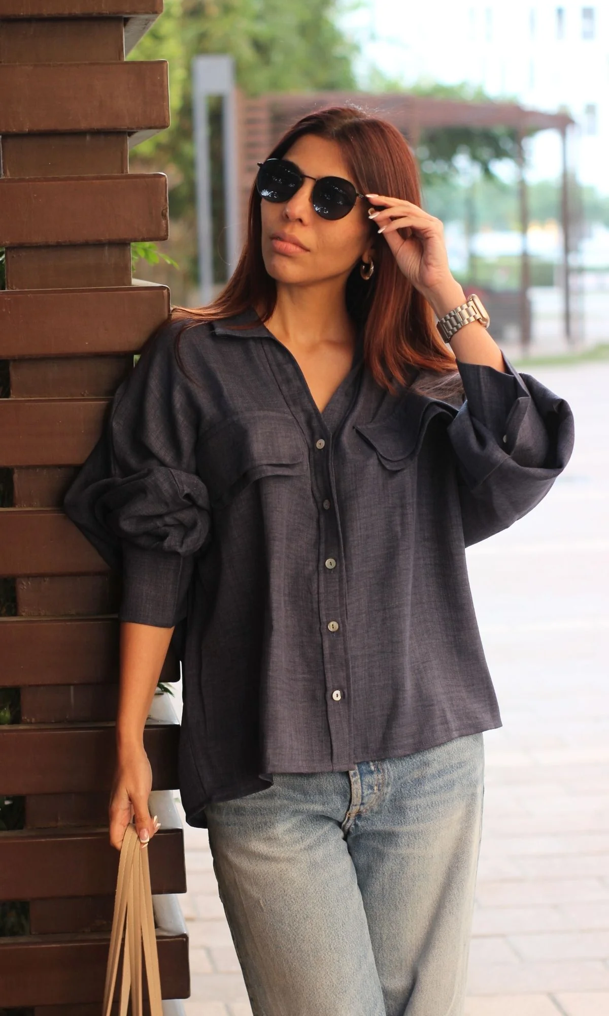 Pigeon Blue Double Pocket Detail Shirt - Image 5