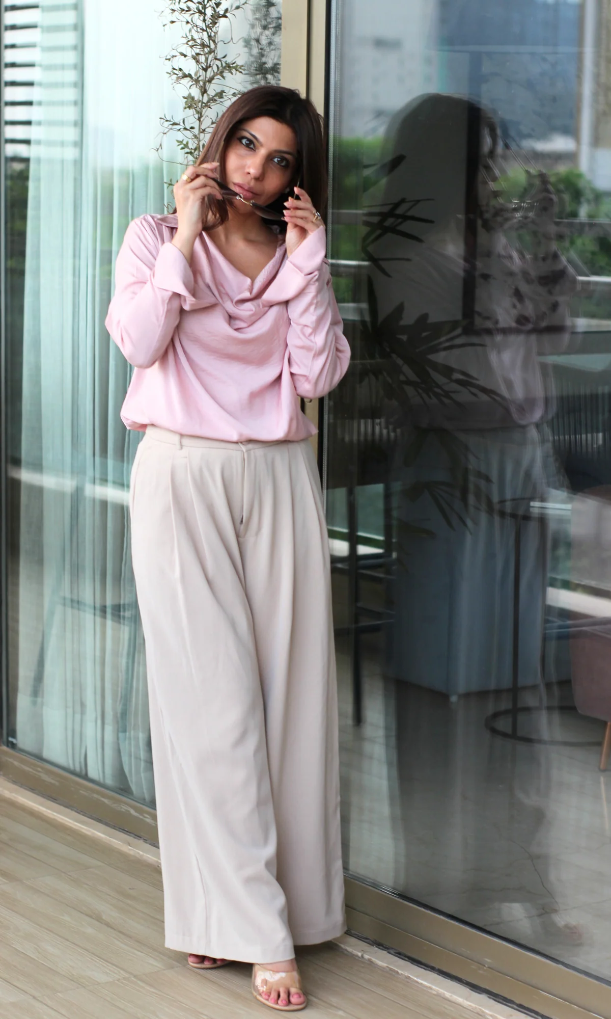 Rose Mist Collared Cowl Neck Top - Image 3