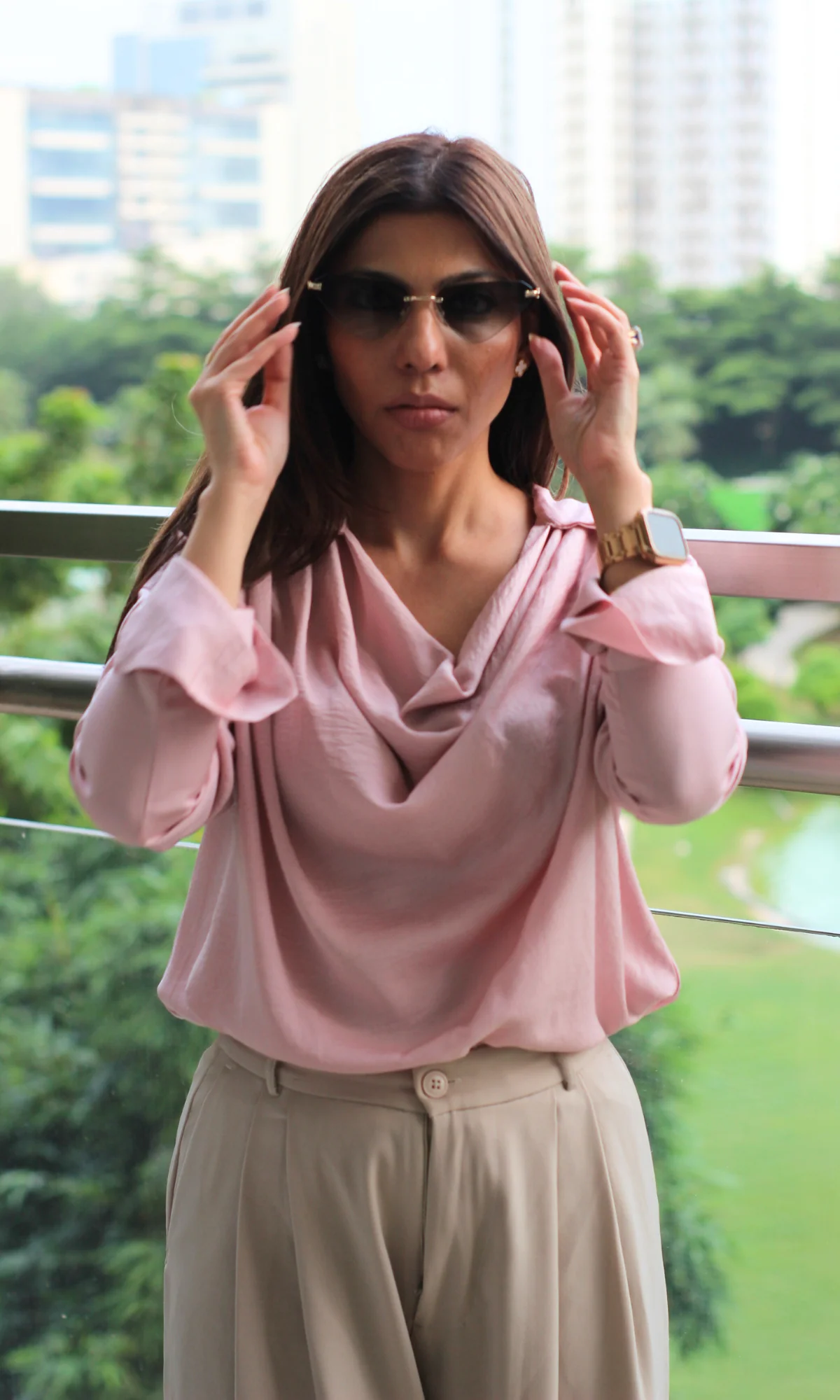 Rose Mist Collared Cowl Neck Top - Image 4