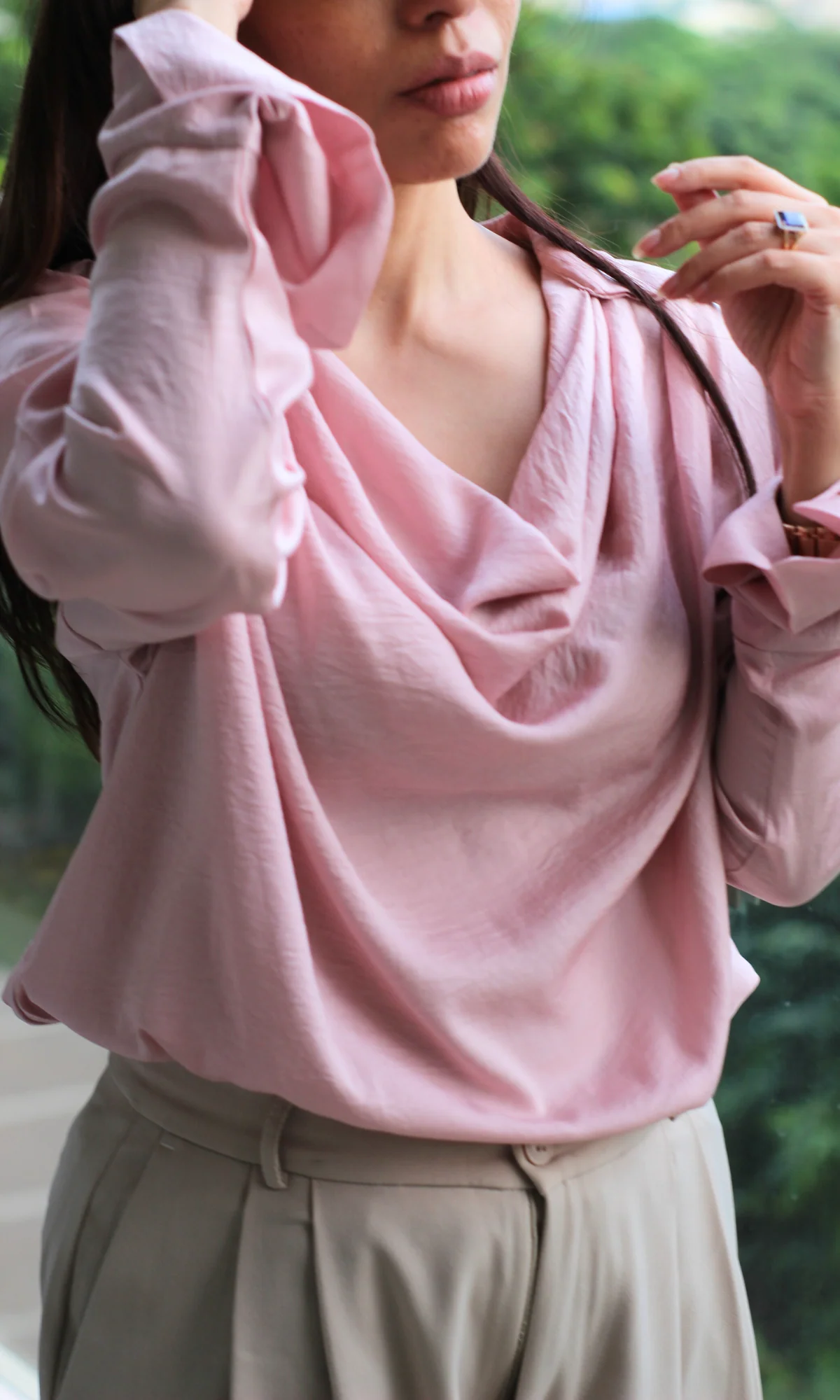 Rose Mist Collared Cowl Neck Top - Image 5