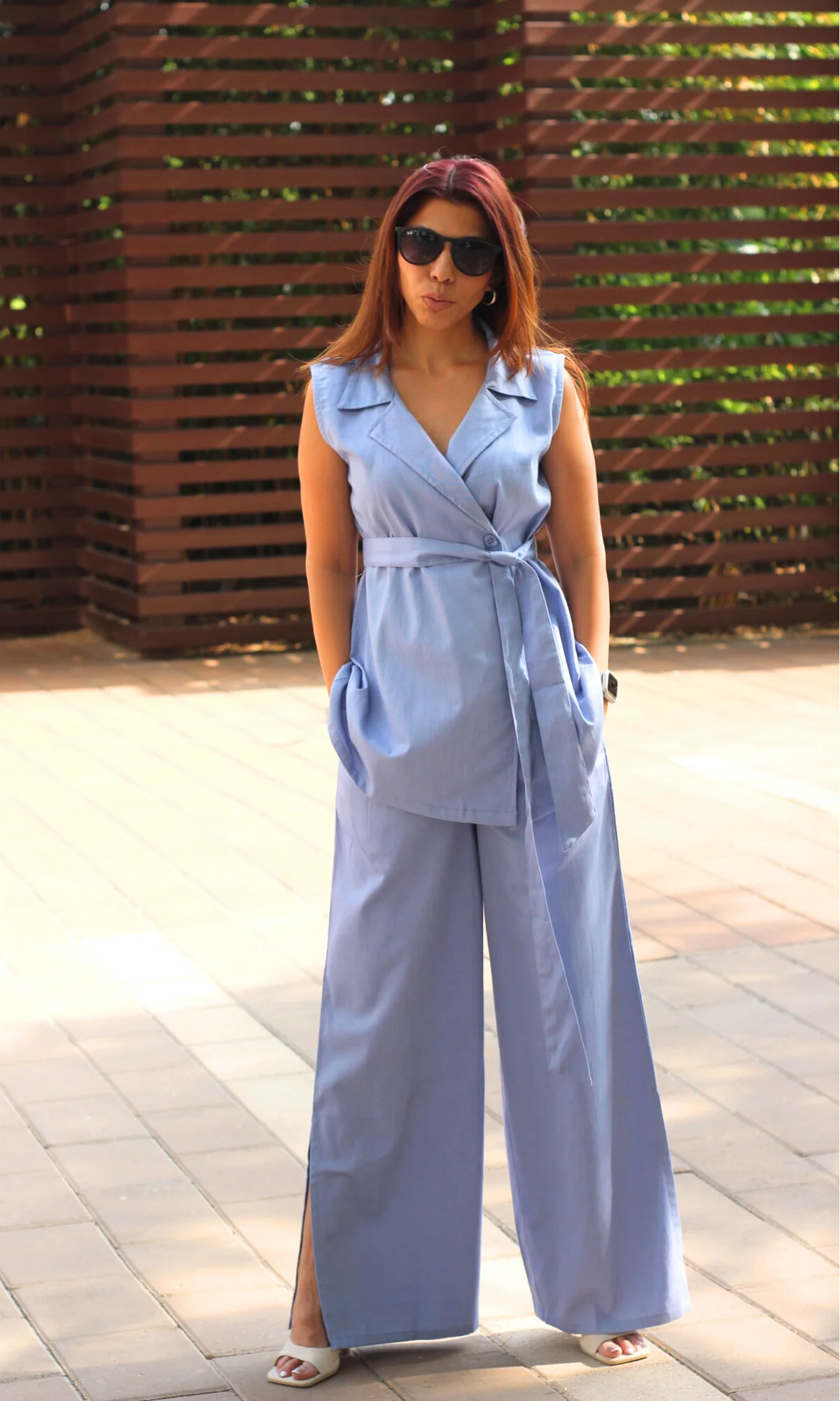 Sky Belted Blazer Top with Flared Pants Co-ord - Image 6