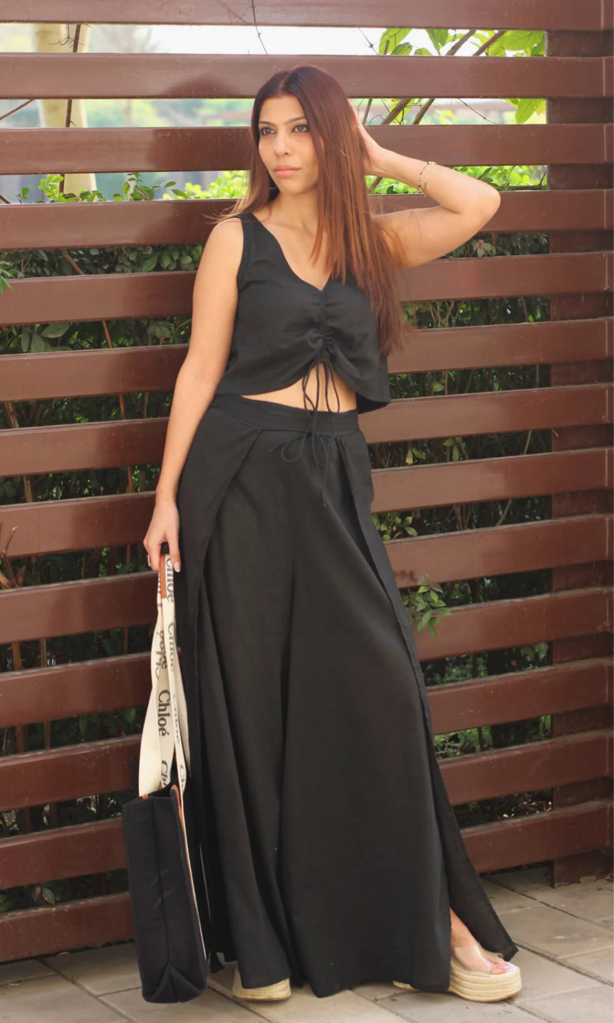 Smoked Black Drawstring Top and Slit Pants - Image 6