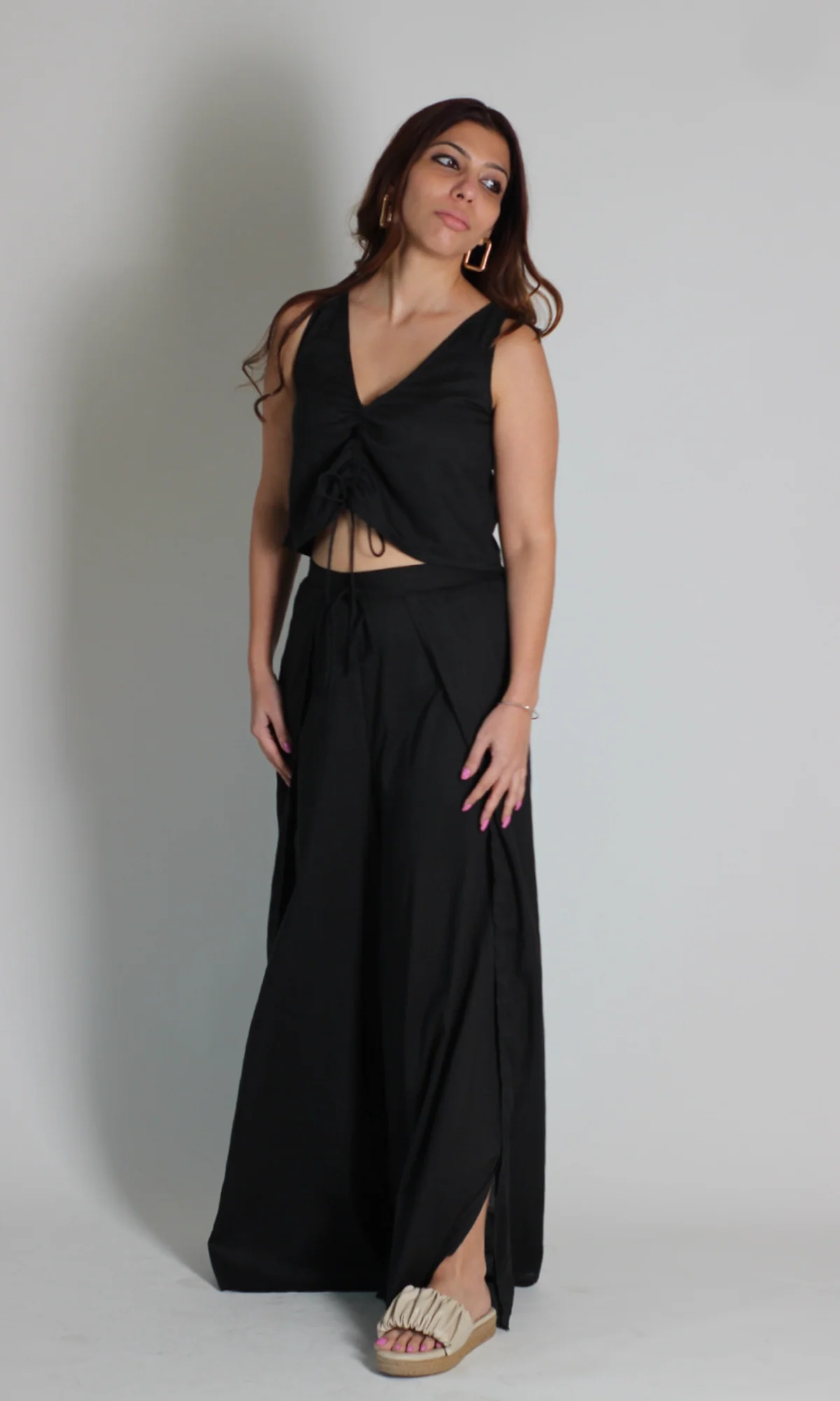 Smoked Black Drawstring Top and Slit Pants - Image 7