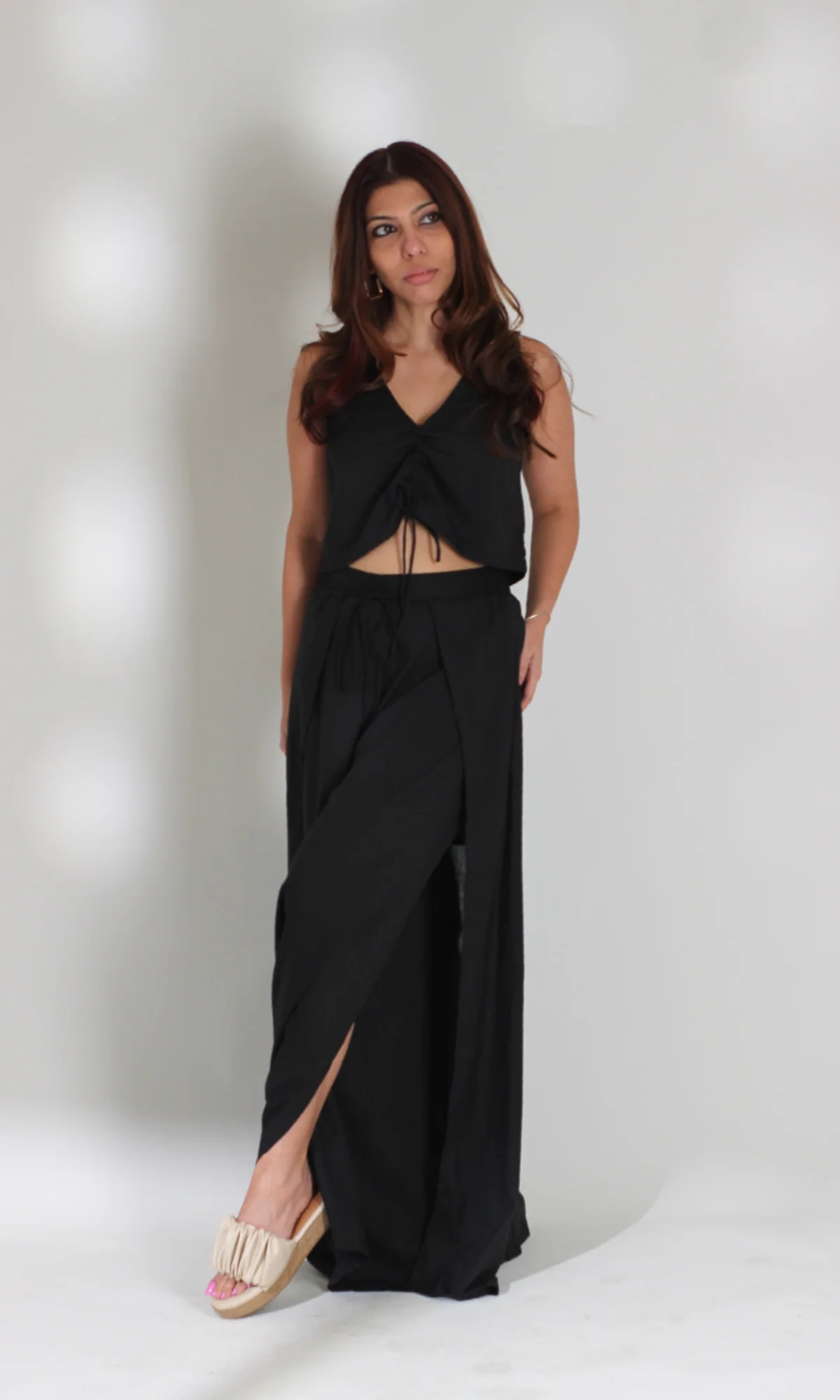 Smoked Black Drawstring Top and Slit Pants - Image 8