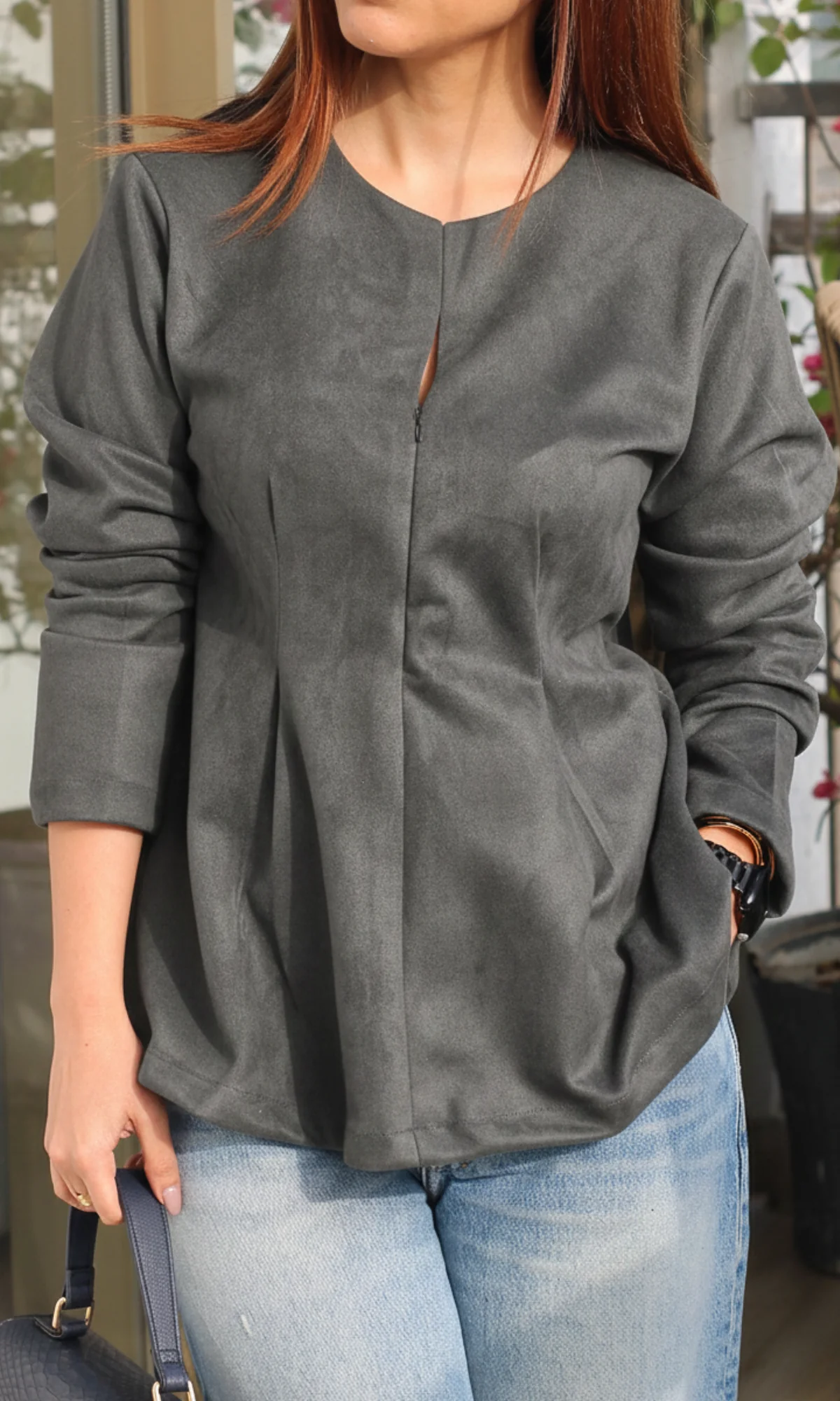 Soft Charcoal Suede Sleek Top - Image 4