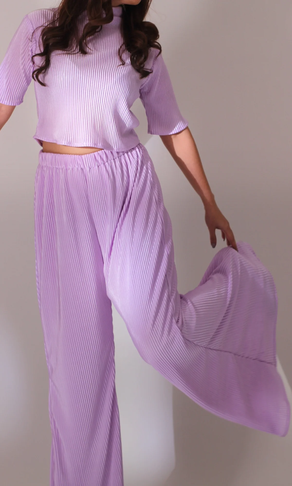 Summer Purple High Neck Top with Flared Pants - Image 4
