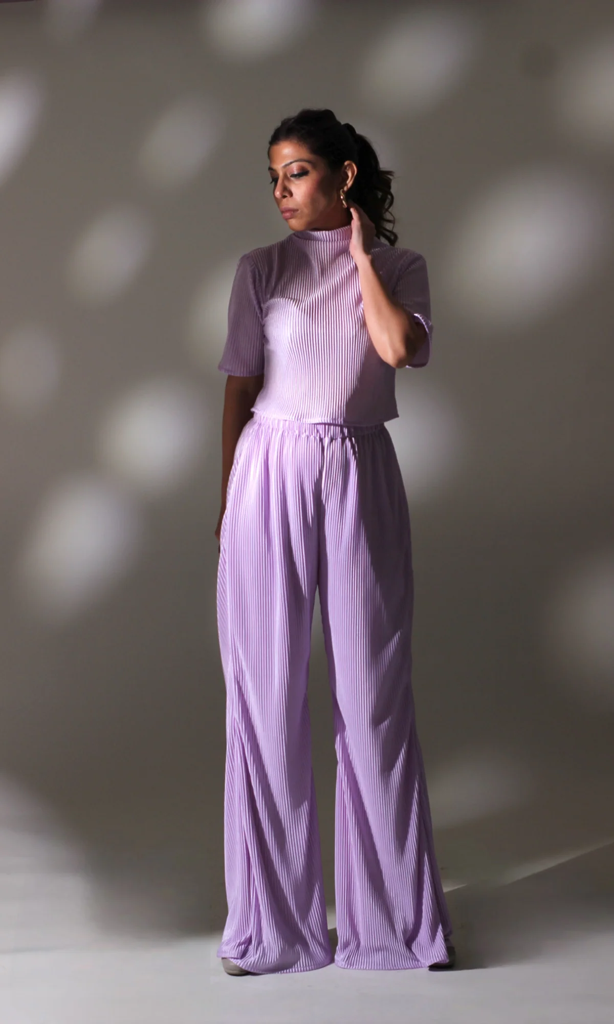 Summer Purple High Neck Top with Flared Pants - Image 5