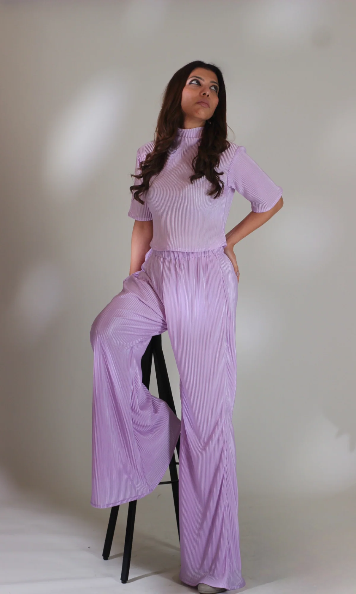 Summer Purple High Neck Top with Flared Pants - Image 7
