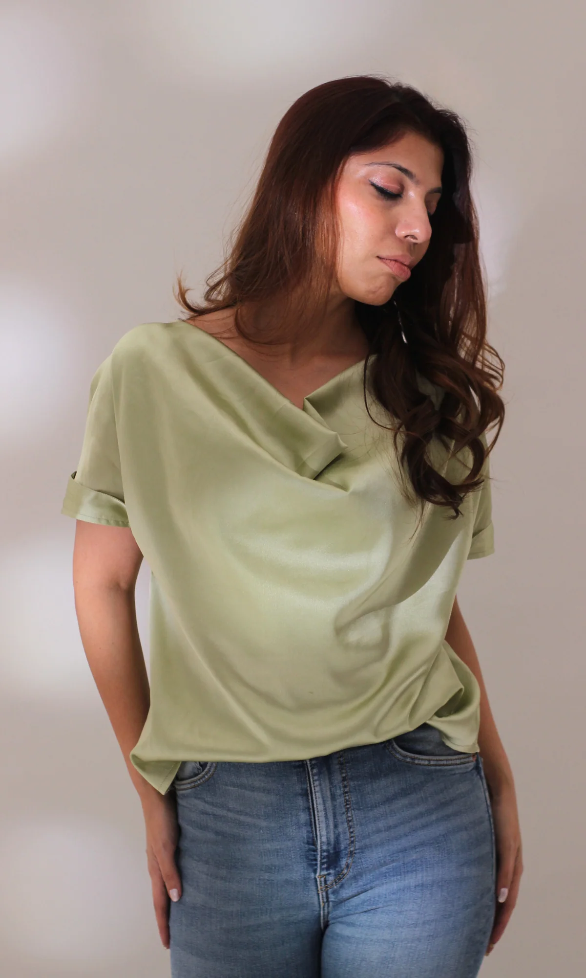 Tea Green Cowl Neck Top - Image 4