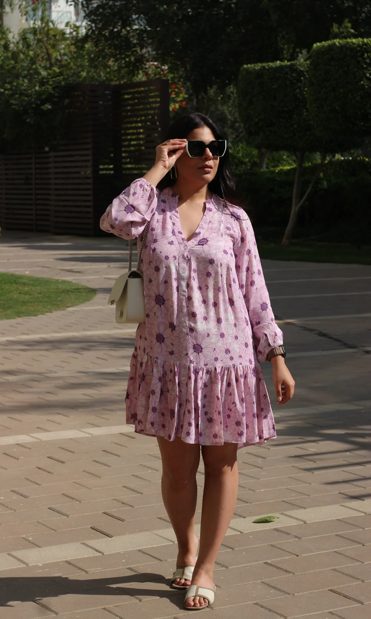 Vibrant Purple Printed Sleeved Crepe Dress - Image 4