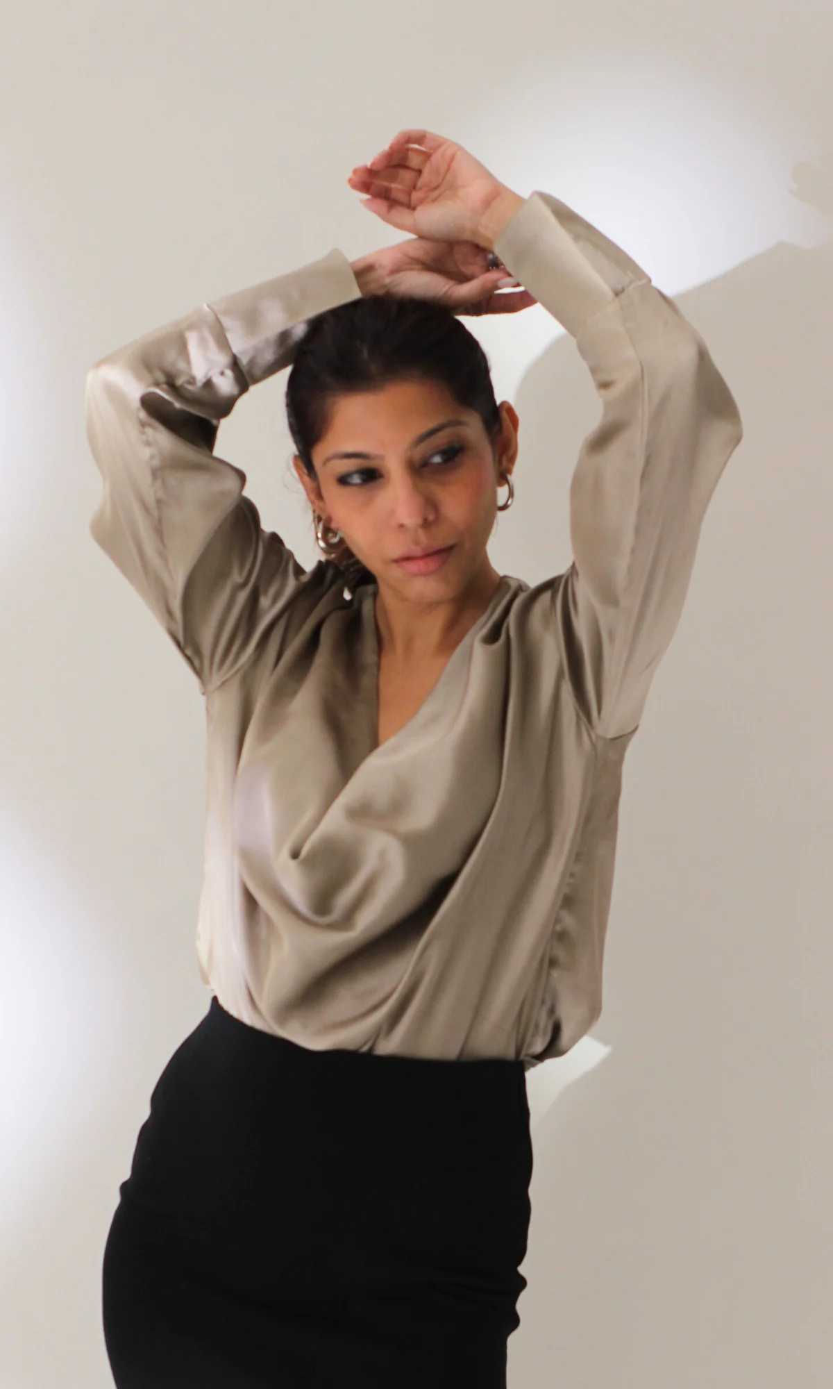 Greige Full Sleeves Cowl Neck Top - Image 4