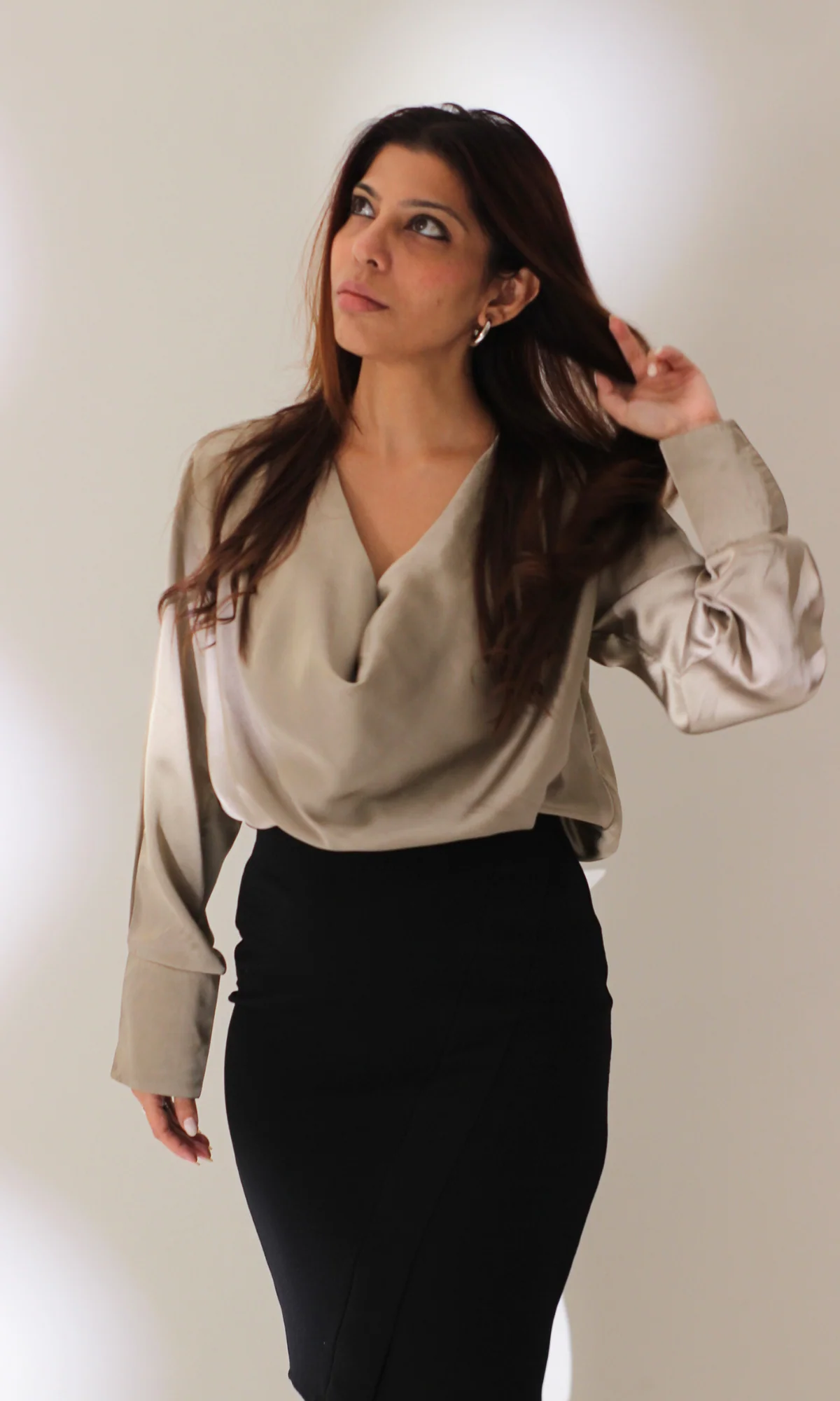 Greige Full Sleeves Cowl Neck Top - Image 6