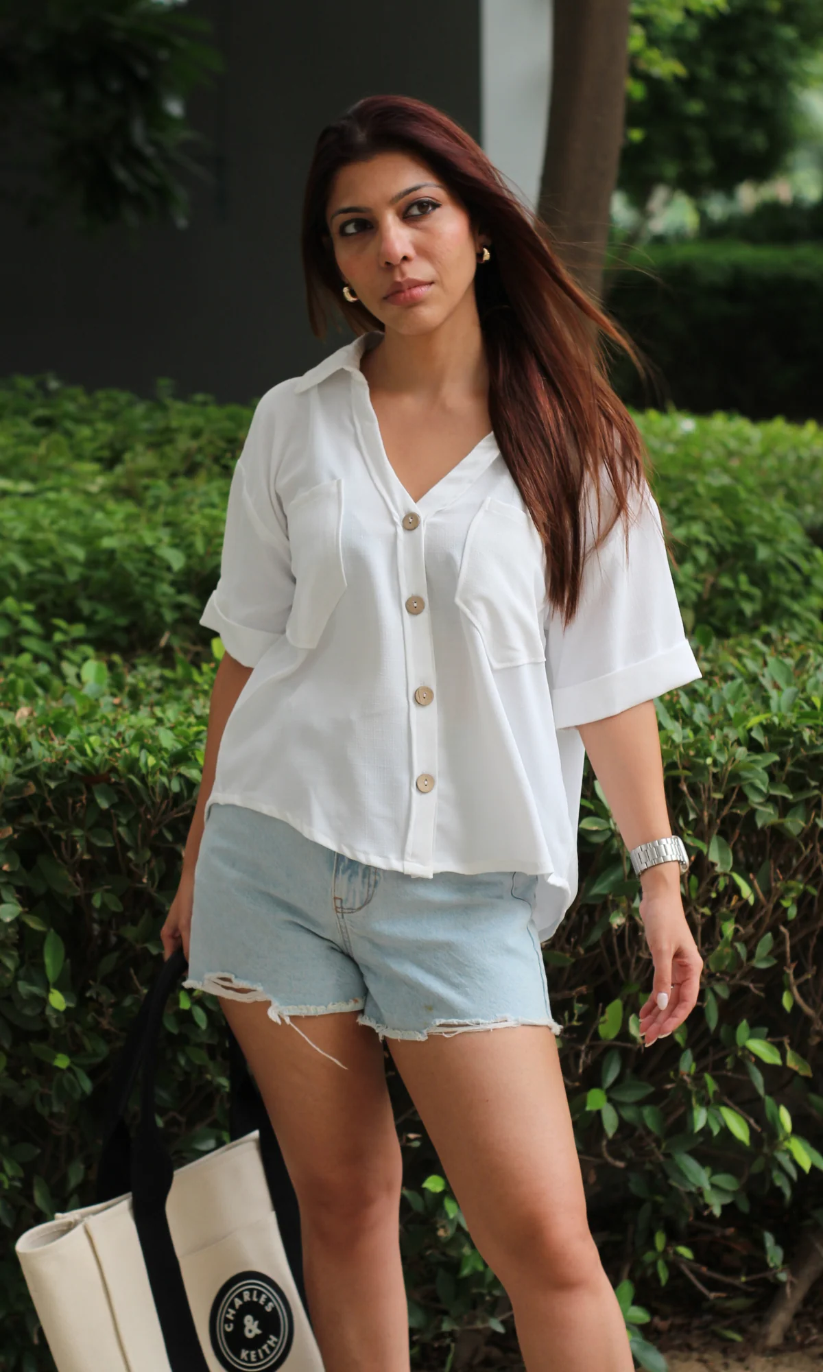 White Textured Cropped Shirt - Image 4